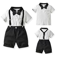 Kids Boys Polo Shirt  Shorts Clothing Set 2 Pieces Short Sleeve Black Stripe Bow Party Formal Cool Gentle Regular 2-6 Years Lightinthebox - thumbnail