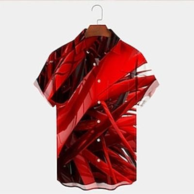 Men's Shirt Gradient Graphic Prints Linear Turndown Red Outdoor Street Short Sleeves Button-Down Print Clothing Apparel Fashion Designer Casual Soft miniinthebox