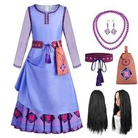 Wish Princess Asha Dress Cosplay Costume Outfits Girls' Movie Cosplay Cute Purple Dress Belt Bag Halloween Carnival Children's Day Polyester Lightinthebox - thumbnail