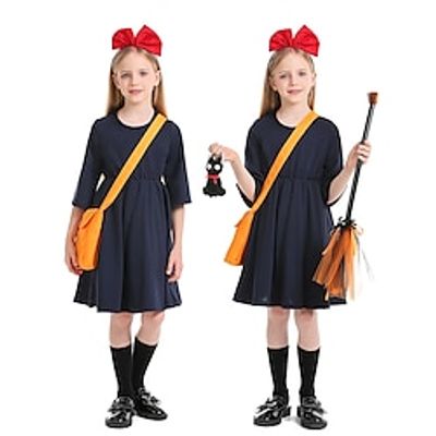 Kiki's Delivery Service Kiki Dress Outfits Masquerade Girls' Movie Cosplay Cosplay Costume Party Black Dress Bags and Purses Headwear Masquerade Polyester miniinthebox