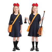 Kiki's Delivery Service Kiki Dress Outfits Masquerade Girls' Movie Cosplay Cosplay Costume Party Black Dress Bags and Purses Headwear Masquerade Polyester miniinthebox - thumbnail