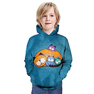 Kids Boys' Hoodie  Sweatshirt Long Sleeve Cat 3D Print Animal Unisex Blue Children Tops Summer Active Daily Wear Regular Fit 3-13 Years miniinthebox