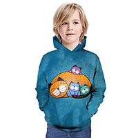 Kids Boys' Hoodie  Sweatshirt Long Sleeve Cat 3D Print Animal Unisex Blue Children Tops Summer Active Daily Wear Regular Fit 3-13 Years miniinthebox - thumbnail