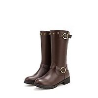 Women's Boots Daily Riding Boots Mid Calf Boots Block Heel Round Toe PU Loafer Solid Colored Black Brown White Lightinthebox Women's Boots Daily Riding Boots Mid Calf Boots Block Heel Round Toe PU Loafer Solid Colored Black Brown White Lightinthebox