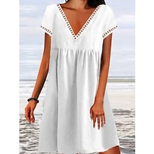 Women's Cotton Linen Dress Casual Dress Mini Dress Cotton And Linen Casual Modern Outdoor Daily Vacation V Neck Ruched Cut Out Short Sleeve Summer Spring 2023 Regular Fit White Plain S M L XL 2XL Lightinthebox