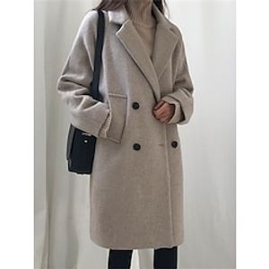 Women's Pea Coat Long Winter Coat Double Breasted Lapel Overcoat Warm Trench Coat Stylish Casual Jacket Long Sleeve with Pockets miniinthebox