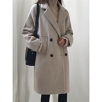 Women's Pea Coat Long Winter Coat Double Breasted Lapel Overcoat Warm Trench Coat Stylish Casual Jacket Long Sleeve with Pockets miniinthebox - thumbnail