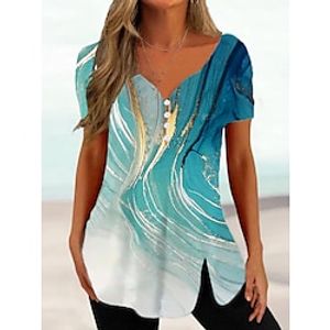 Women's T shirt Tee Blouse White Red Blue Graphic Abstract Button Print Short Sleeve Casual Basic V Neck Regular S Lightinthebox