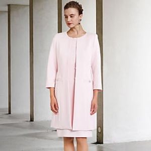 Two Piece Sheath  Column Mother of the Bride Dress Elegant Jewel Neck Knee Length Chiffon Short Sleeve Jacket Dresses with Ruffles 2022 Lightinthebox