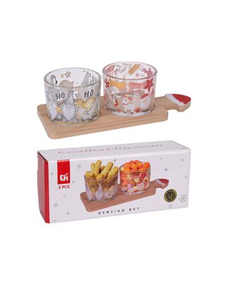 Koopman Xmas Serving Bowls with Bamboo Tray Set of 3