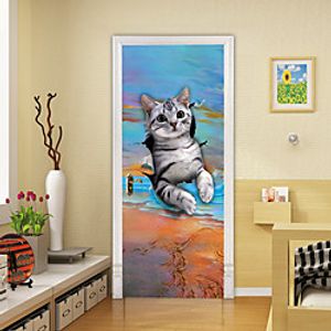 2pcs Self-adhesive Creative Silly Cat Door Stickers For Living Room Diy Decorative Home Waterproof Wall Stickers Lightinthebox