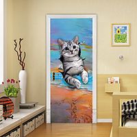 2pcs Self-adhesive Creative Silly Cat Door Stickers For Living Room Diy Decorative Home Waterproof Wall Stickers Lightinthebox - thumbnail