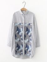 Casual Embroidery Patchwork Long Sleeve Lapel Shirt