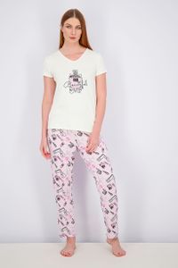 Womens Beautiful Me V-Neck Tee with Pants Sleepwear Set  Blush/White