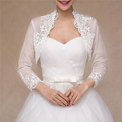 Shawls Women's Wrap Bolero Elegant Bridal 34 Length Sleeve Lace Wedding Wraps With Flower For Wedding Spring  Summer Lightinthebox