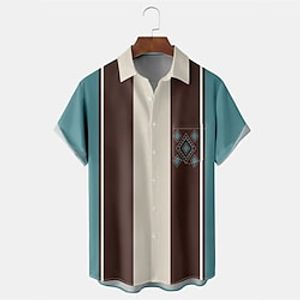 Men's Summer Hawaiian Shirt Button Up Shirt Summer Shirt Casual Shirt Bowling Shirt Coffee Short Sleeve Color Block Turndown Street Vacation Button-Down Clothing Apparel Fashion Leisure Lightinthebox