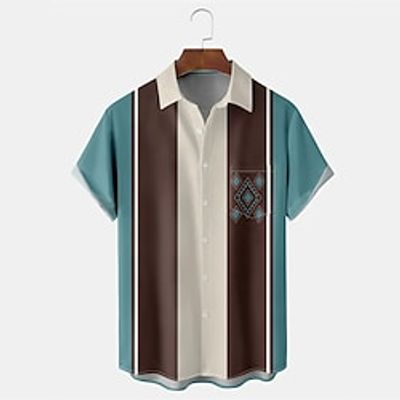 Men's Summer Hawaiian Shirt Button Up Shirt Summer Shirt Casual Shirt Bowling Shirt Coffee Short Sleeve Color Block Turndown Street Vacation Button-Down Clothing Apparel Fashion Leisure Lightinthebox