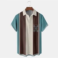 Men's Summer Hawaiian Shirt Button Up Shirt Summer Shirt Casual Shirt Bowling Shirt Coffee Short Sleeve Color Block Turndown Street Vacation Button-Down Clothing Apparel Fashion Leisure Lightinthebox - thumbnail