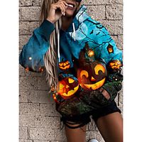 Women's Hoodie Sweatshirt 3D Pumpkin Front Pocket Print Halloween Sports 3D Print Streetwear Halloween Hoodies Sweatshirts  Blue miniinthebox - thumbnail