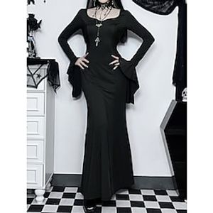 Women's Prom Dress Party Dress Sheath Dress Long Dress Maxi Dress Black Long Sleeve Pure Color Ruffle Spring Fall Winter U Neck Fashion Winter Dress Halloween Birthday 2023 S M L Lightinthebox