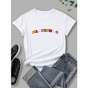 Women's T shirt Graphic Print Round Neck Tops 100% Cotton Basic Basic Top White Black Blue Lightinthebox