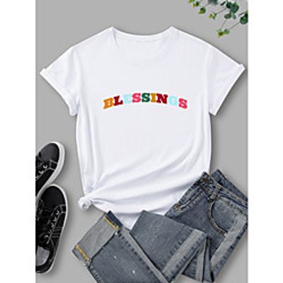 Women's T shirt Graphic Print Round Neck Tops 100% Cotton Basic Basic Top White Black Blue Lightinthebox