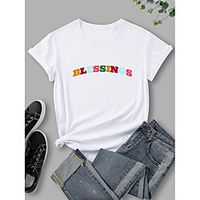 Women's T shirt Graphic Print Round Neck Tops 100% Cotton Basic Basic Top White Black Blue Lightinthebox - thumbnail