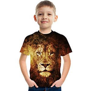 Kids Boys' T shirt Tee Short Sleeve Color Block 3D Animal Print Brown Children Tops Summer Basic Streetwear Children's Day miniinthebox