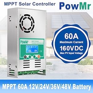 PowMr MPPT 60A Solar Charge Controller Solar Panel Regulator 12V 24V 36V 48V Auto Max PV 190VDC For Lead Acid Lithium Battery miniinthebox