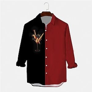 Men's Shirt Graphic Shirt Color Block Portrait Wine Glass Turndown Black 3D Print Outdoor Street Long Sleeve Button-Down Print Clothing Apparel Fashion Designer Casual Breathable Lightinthebox