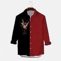 Men's Shirt Graphic Shirt Color Block Portrait Wine Glass Turndown Black 3D Print Outdoor Street Long Sleeve Button-Down Print Clothing Apparel Fashion Designer Casual Breathable Lightinthebox - thumbnail