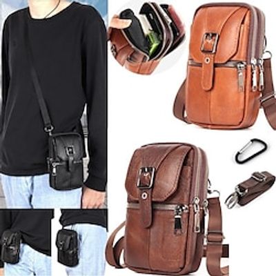 2023 New Men's Multi Functional Genuine Leather Shoulder Bag Cell Phone Crossbody Purse Phone Holster Case Leather Belt Waist Pouch Small Messenger Bag miniinthebox 2023 New Men's Multi Functional Genuine Leather Shoulder Bag Cell Phone Crossbody Purse Phone Holster Case Leather Belt Waist Pouch Small Messenger Bag miniinthebox