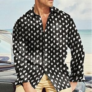Men's Shirt Polka Dot Heart Turndown Black White Outdoor Street Long Sleeve Print Clothing Apparel Fashion Streetwear Designer Casual miniinthebox