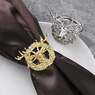 Christmas Kitchen Deco Napkin Ring The new popular three-dimensional Christmas Elk Head Napkin Buckle Hotel celebration centerpiece decoration napkin circle napkin ring Lightinthebox
