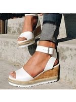 Plain Peep Toe Casual Date Wedge Sandals - thumbnail