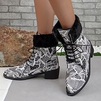 Women's Boots Plus Size Booties Ankle Boots Print Shoes Daily Winter Block Heel Round Toe Casual Polyester Lace-up Color Block Light Grey miniinthebox - thumbnail