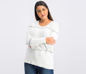 Petite Mixed-Media Eyelash Stripe Pullover Sweater  White Combo