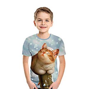 Kids Boys' T shirt Tee Short Sleeve Cat 3D Print Animal Blue Children Tops Summer Active Daily Wear Regular Fit 3-12 Years miniinthebox