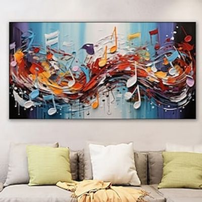 Abstract Music Notes Hand-painted Oil Painting Creative Fantasy Art Music Texture Painting Studio Home Decor Fine Gifts Modern Rolled Canvas (No Frame) miniinthebox