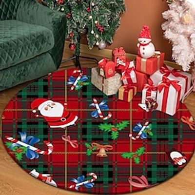 Merry Christmas Round Area Rug for Living Room Floor Carpet Accent Throw Runner Rug Red Plaid Kids Play Mats Bedroom Nursery miniinthebox