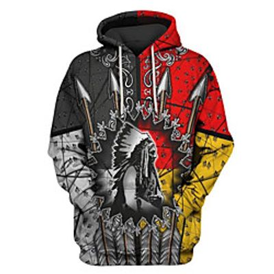 Men's Pullover Hoodie Sweatshirt Graphic Prints Print Casual Daily Sports 3D Print Sportswear Casual Indigenous Hoodies Sweatshirts  Gray miniinthebox