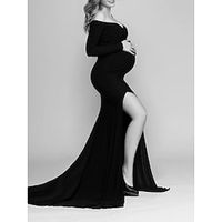 Women's Baby Shower Maternity Dress Photoshoot Dress Party Dress Bodycon Solid Color Maxi Dress Long Sleeve Backless Split Off Shoulder Party Black White Spring Summer S M L XL Lightinthebox - thumbnail