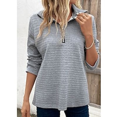 Women's Sweatshirt Pullover Active Quarter Zip Gray Solid Color Casual V Neck Long Sleeve Textured Top Micro-elastic Fall  Winter Lightinthebox