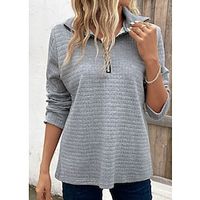 Women's Sweatshirt Pullover Active Quarter Zip Gray Solid Color Casual V Neck Long Sleeve Textured Top Micro-elastic Fall  Winter Lightinthebox - thumbnail