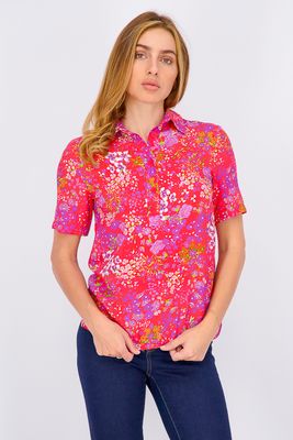Womens Floral Print Short Sleeves Top Red Combo Womens Floral Print Short Sleeves Top Red Combo
