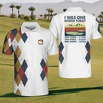 Men's Button Up Polos Lapel Polo Polo Shirt Golf Shirt Letter Graphic Prints Argyle Turndown Black-White Black WhiteBlack White Blue Outdoor Street Short Sleeves Print Clothing Apparel Sports Lightinthebox