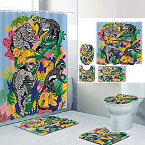 Black And White Ape Digital Printing Four-piece Set Shower Curtains and Hooks Modern Polyester Machine Made Waterproof Bathroom Lightinthebox