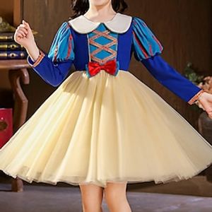 Kids Girls' Snow White Princess Costume Dress Color Block A Line Dress Performance Party Ruched Blue Long Sleeve Cute Beautiful Dresses Fall Winter Regular Fit 3-12 Years Lightinthebox