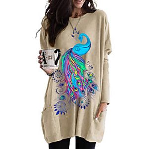 Women's T shirt Dress Graphic Animal Long Sleeve Pocket Round Neck Tops Basic Basic Top White Black Fuchsia miniinthebox