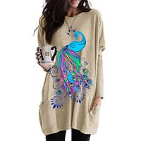 Women's T shirt Dress Graphic Animal Long Sleeve Pocket Round Neck Tops Basic Basic Top White Black Fuchsia miniinthebox - thumbnail